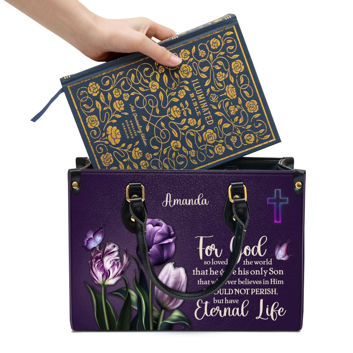 For God So Loved The World Personalized Leather Bag - Gift For Women's Ministry