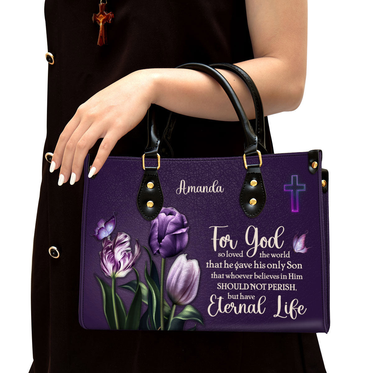 For God So Loved The World Personalized Leather Bag - Gift For Women's Ministry