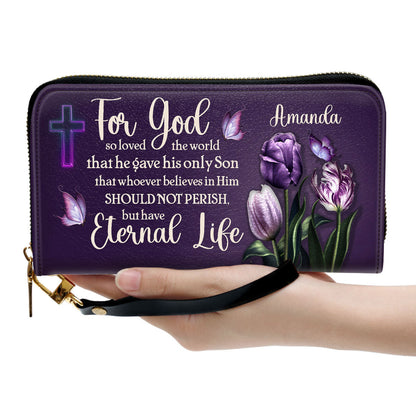 For God So Loved The World Tulip And Cross Clutch Purse For Women - Personalized Name - Christian Gifts For Women