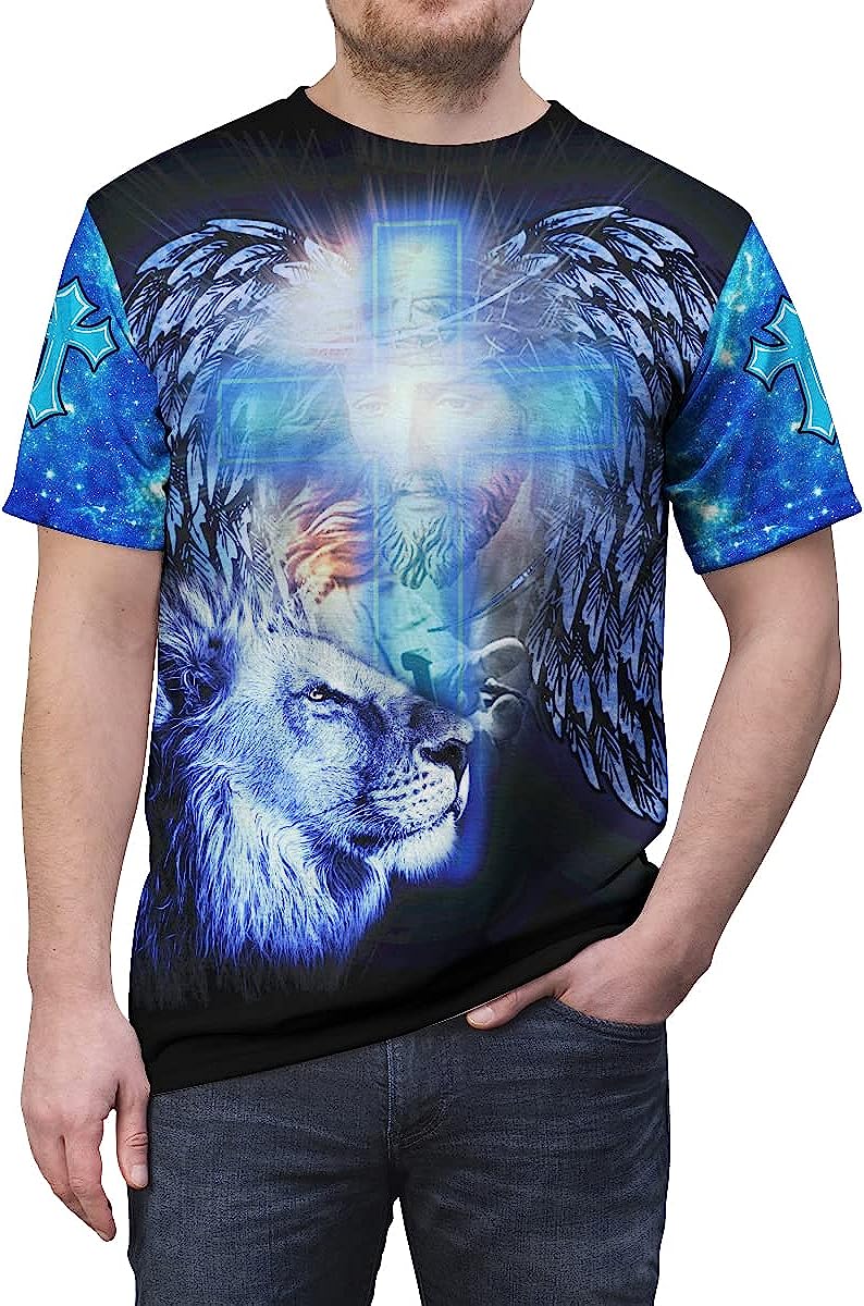 For He Will Order His Angels Lion Cross All Over Printed 3D T Shirt - Christian Shirts for Men Women