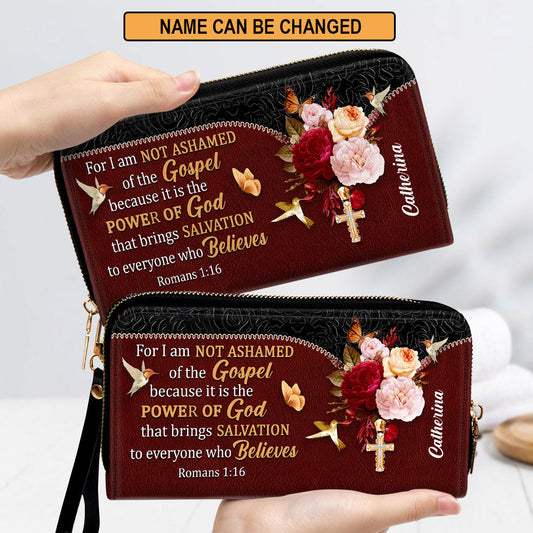 For I Am Not Ashamed Of The Gospel Clutch Purse For Women - Personalized Name - Christian Gifts For Women