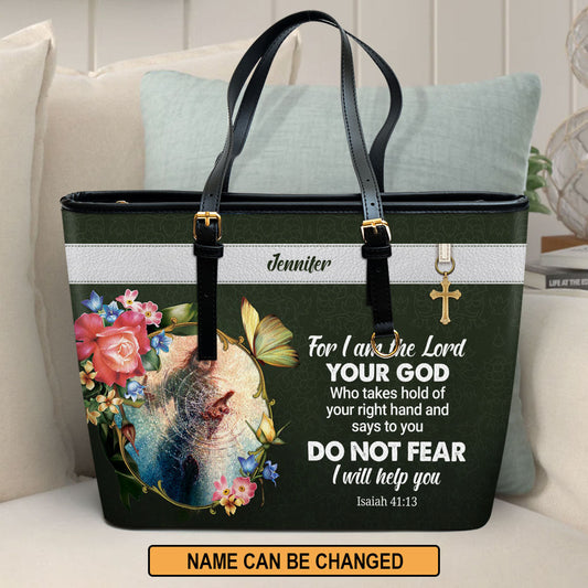 For I Am The Lord Your God Personalized Large Leather Tote Bag - Christian Gifts For Women