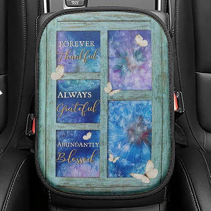 Forever Thankful Always Grateful Dandelion White Butterfly Seat Box Cover, Bible Verse Car Center Console Cover, Christian Car Interior Accessories
