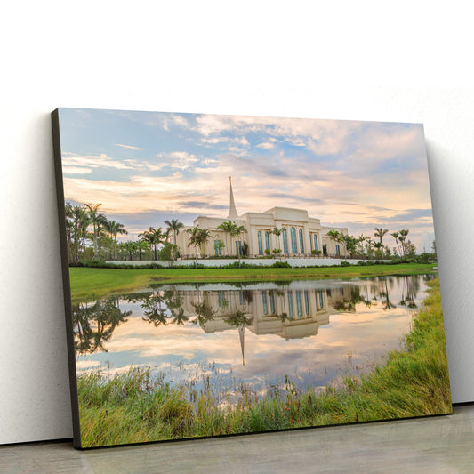 Fort Lauderdale Temple Reflection Pond Canvas Wall Art - Jesus Christ Picture - Canvas Christian Wall Art