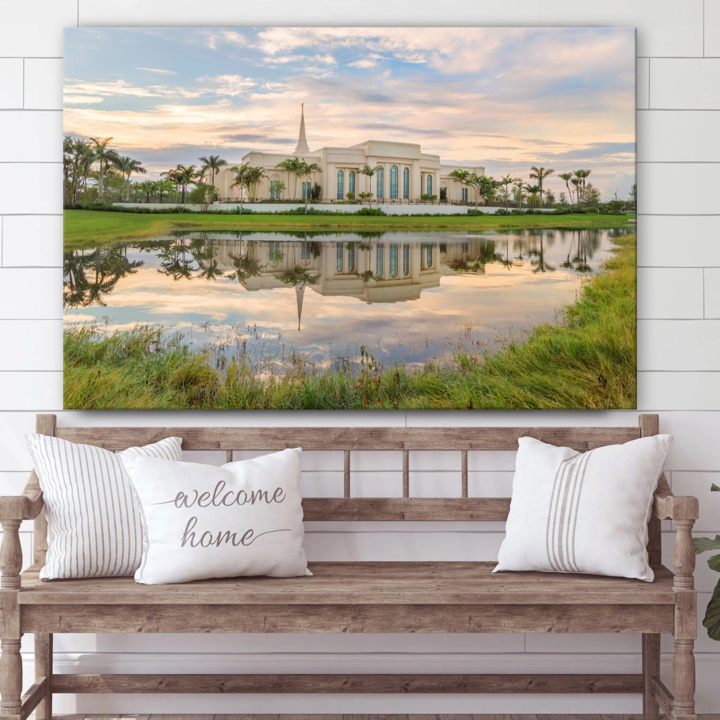 Fort Lauderdale Temple Reflection Pond Canvas Wall Art - Jesus Christ Picture - Canvas Christian Wall Art