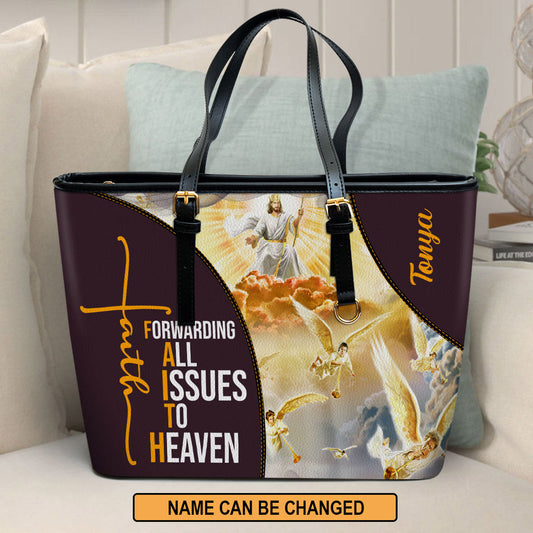 Forwading All Issues To The Heaven Personalized Large Leather Tote Bag - Christian Gifts For Women