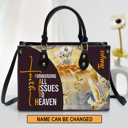 Forwarding All Issues To The Heaven Leather Bag - Personalized Leather Bag With Handle for Christian Women