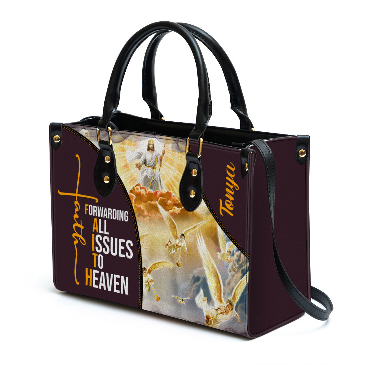 Forwarding All Issues To The Heaven Leather Bag - Personalized Leather Bag With Handle for Christian Women