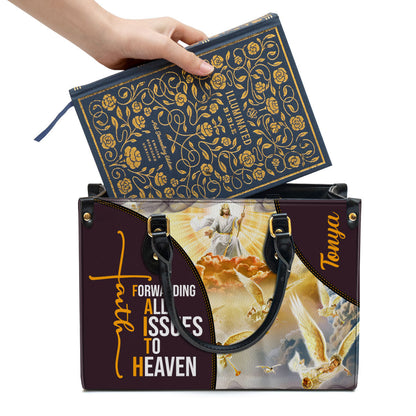 Forwarding All Issues To The Heaven Leather Bag - Personalized Leather Bag With Handle for Christian Women