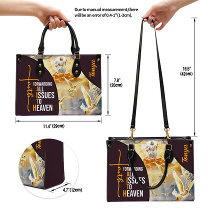 Forwarding All Issues To The Heaven Leather Bag - Personalized Leather Bag With Handle for Christian Women