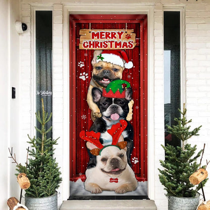 Frenchie Merry Christmas Door Cover - Christmas Outdoor Decoration