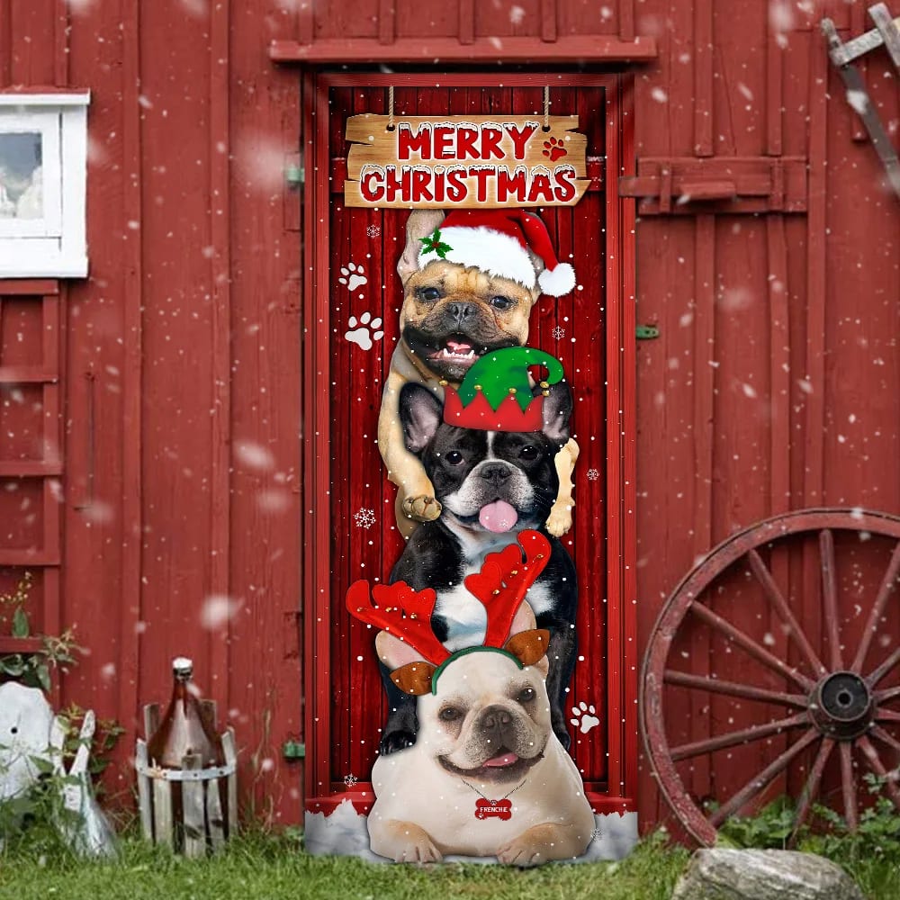 Frenchie Merry Christmas Door Cover - Christmas Outdoor Decoration