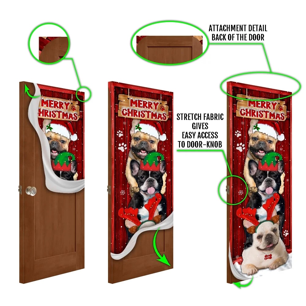 Frenchie Merry Christmas Door Cover - Christmas Outdoor Decoration