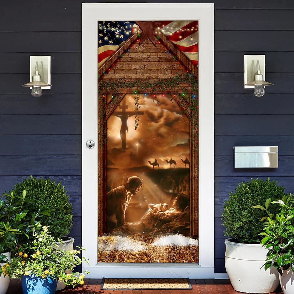 From The Manger To The Cross Door Cover - Jesus Door Cover - Christian Home Decor