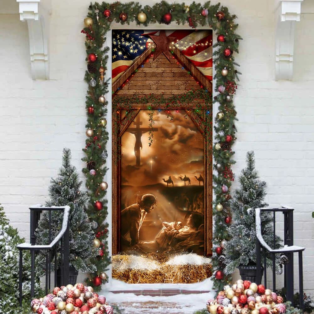 From The Manger To The Cross Door Cover - Jesus Door Cover - Christian Home Decor