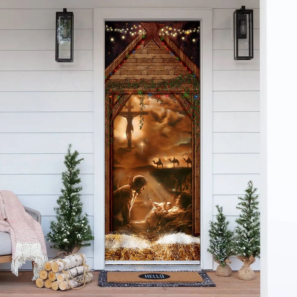 From The Manger To The Cross Door Cover - Religious Door Decorations