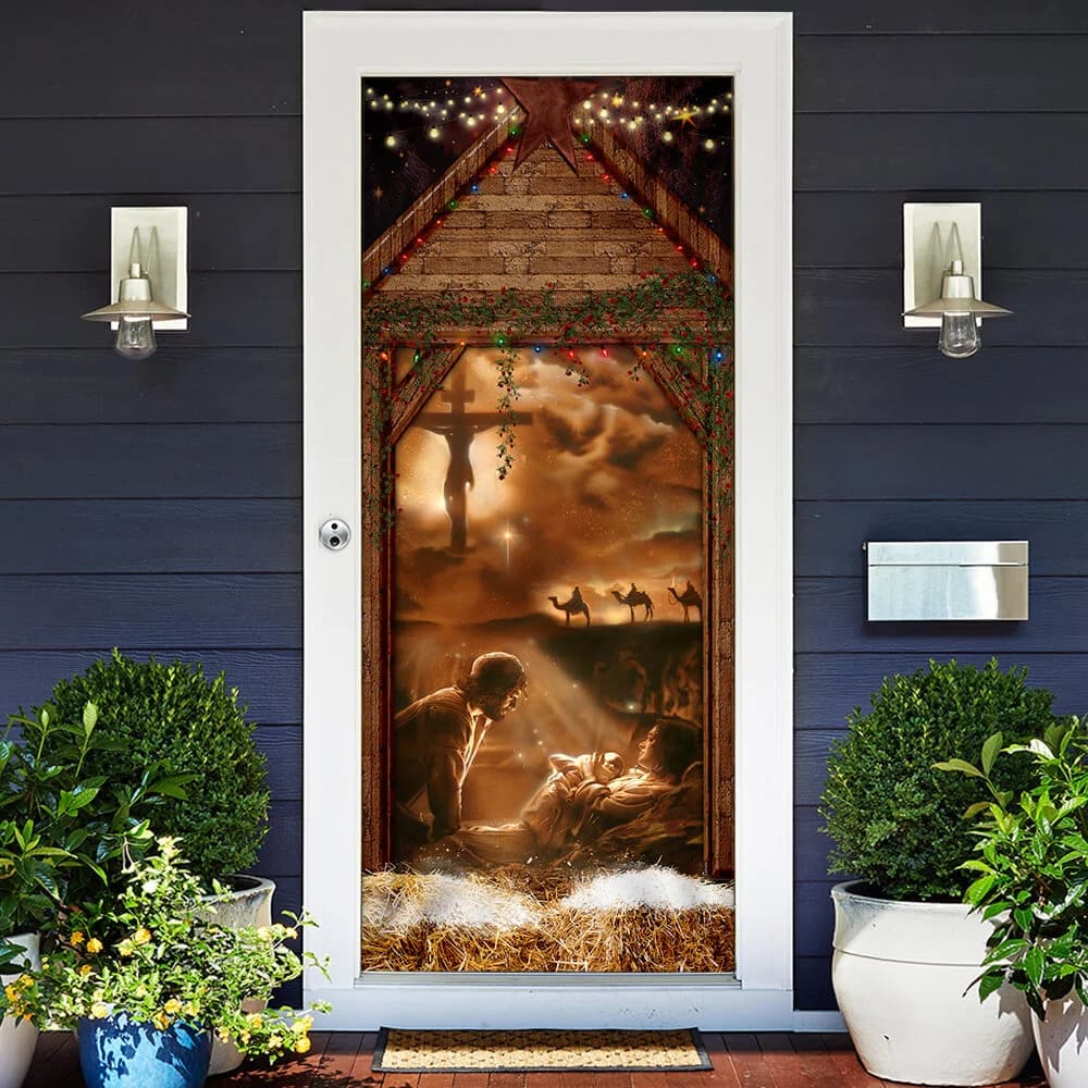 From The Manger To The Cross Door Cover - Religious Door Decorations