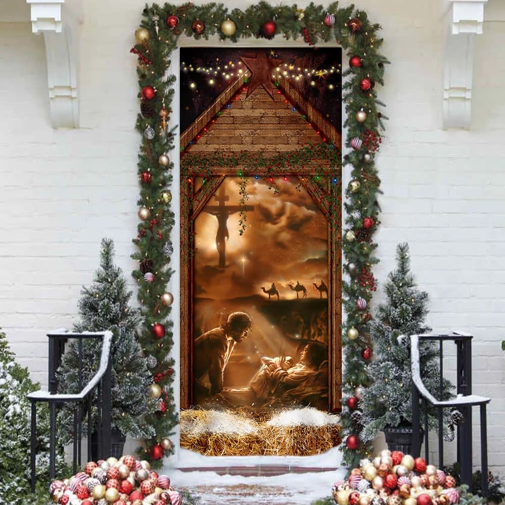 From The Manger To The Cross Door Cover - Religious Door Decorations
