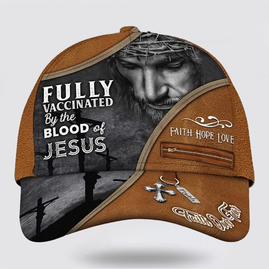 Fully Vaccinated By The Blood Of Jesus On The Cross Custom Name Baseball Cap - Christian Hats for Men and Women