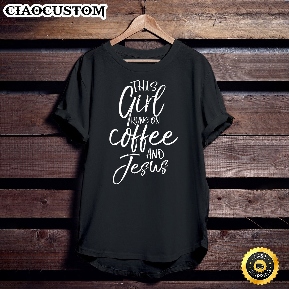 Funny Christian Caffeine This Girl Runs On Coffee And Jesus Unisex T Shirt - Men Women T-Shirts