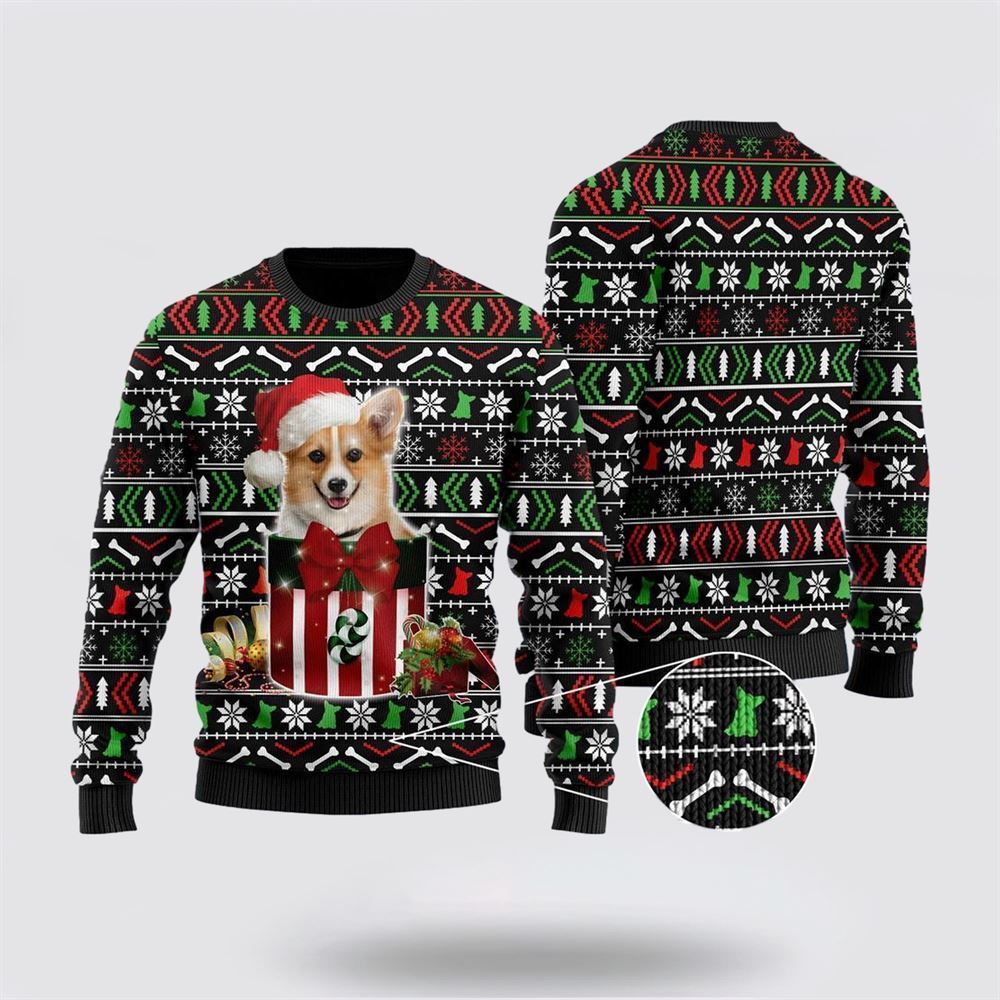 Funny Corgi In The Gift Box Ugly Ugly Christmas Sweater For Men And Women, Gift For Christmas, Best Winter Christmas Outfit