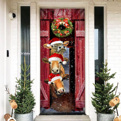 Funny Cow Christmas Door Cover - Cattle - Christmas Outdoor Decoration