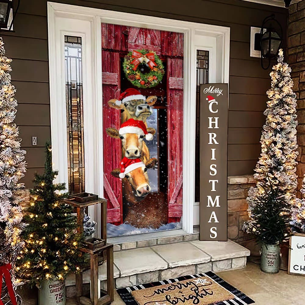 Funny Cow Christmas Door Cover - Cattle - Christmas Outdoor Decoration