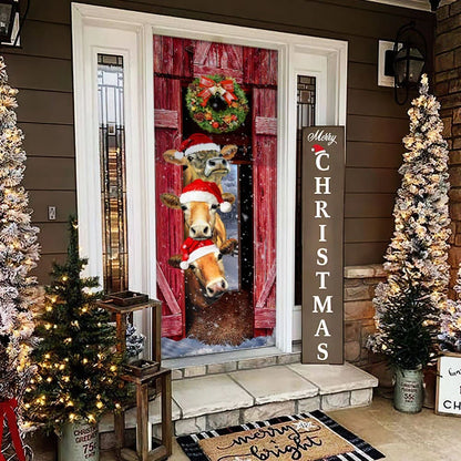 Funny Cow Christmas Door Cover - Cattle - Christmas Outdoor Decoration