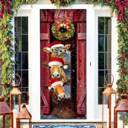 Funny Cow Christmas Door Cover - Cattle - Christmas Outdoor Decoration