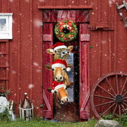 Funny Cow Christmas Door Cover - Cattle - Christmas Outdoor Decoration
