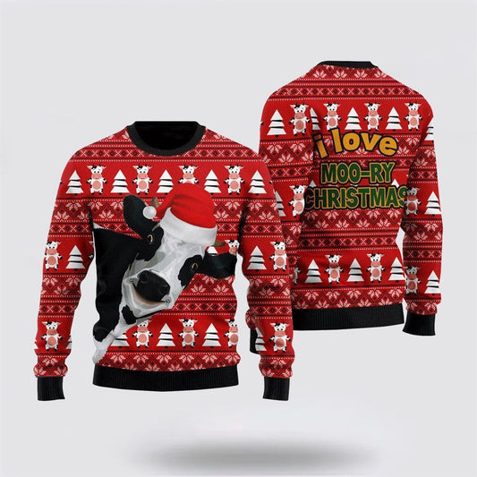 Funny Cow I Love Moo-ry Christmas Ugly Christmas Sweater, Farm Sweater, Christmas Gift, Best Winter Outfit Christmas