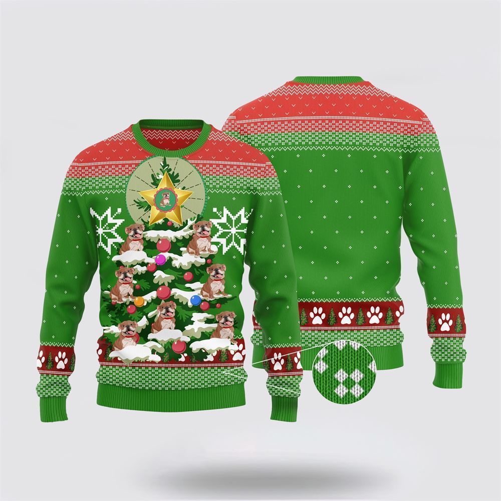 Funny Cute Bulldog Xmas Ugly Bulldog Tree Ugly Christmas Sweater For Men And Women, Gift For Christmas, Best Winter Christmas Outfit