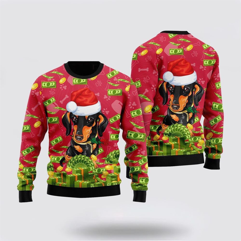 Funny Dachshund & Money Ugly Christmas Sweater For Men And Women, Gift For Christmas, Best Winter Christmas Outfit
