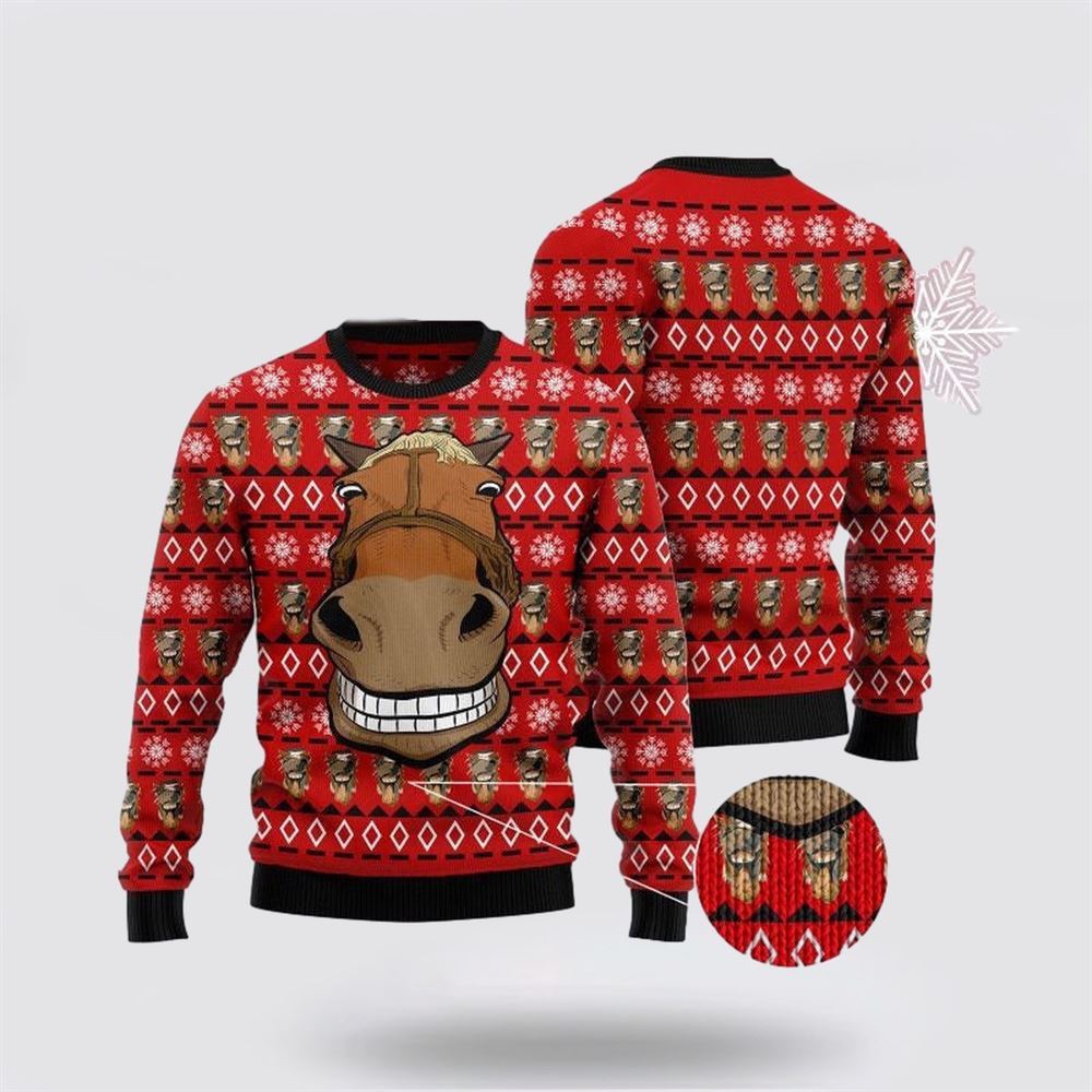 Funny Horse Face Ugly Christmas Sweater, Farm Sweater, Christmas Gift, Best Winter Outfit Christmas