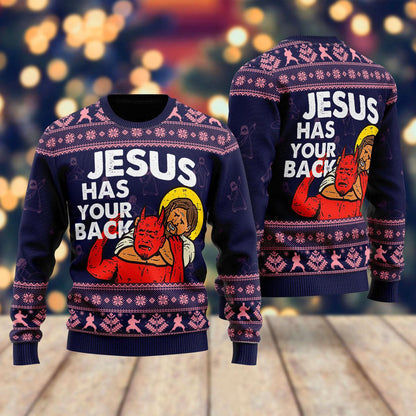 Funny Jesus Has Your Back Ugly Christmas Sweater For Men & Women - Best Gift For Christian - Christian Shirt