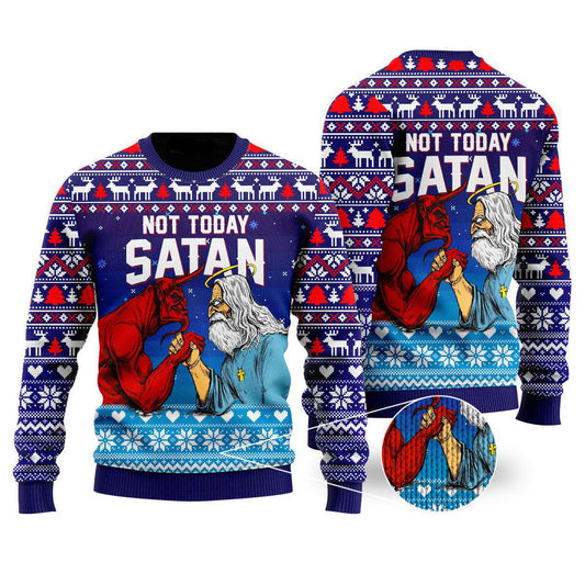 Funny Jesus Not Today Satan Ugly Christmas Sweater For Men & Women - Jesus Christ Sweater - Christian Shirts Gifts Idea