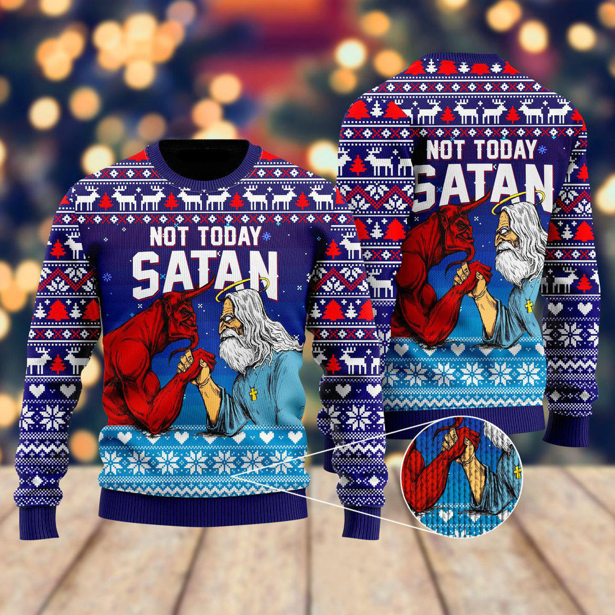 Funny Jesus Not Today Satan Ugly Christmas Sweater For Men & Women - Jesus Christ Sweater - Christian Shirts Gifts Idea