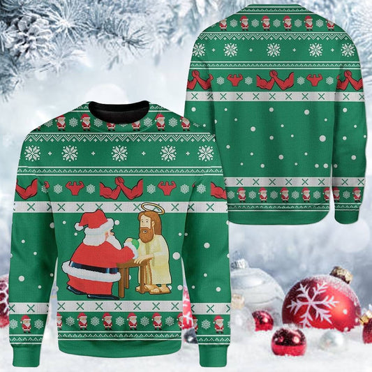 Funny Jesus & Santa Ugly Christmas Sweater For Men & Women - Best Gift For Christian - Christian Shirt