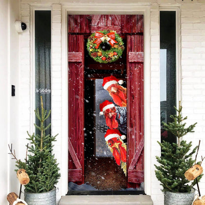 Funny Rooster Chicken Merry Christmas Door Cover - Christmas Outdoor Decoration