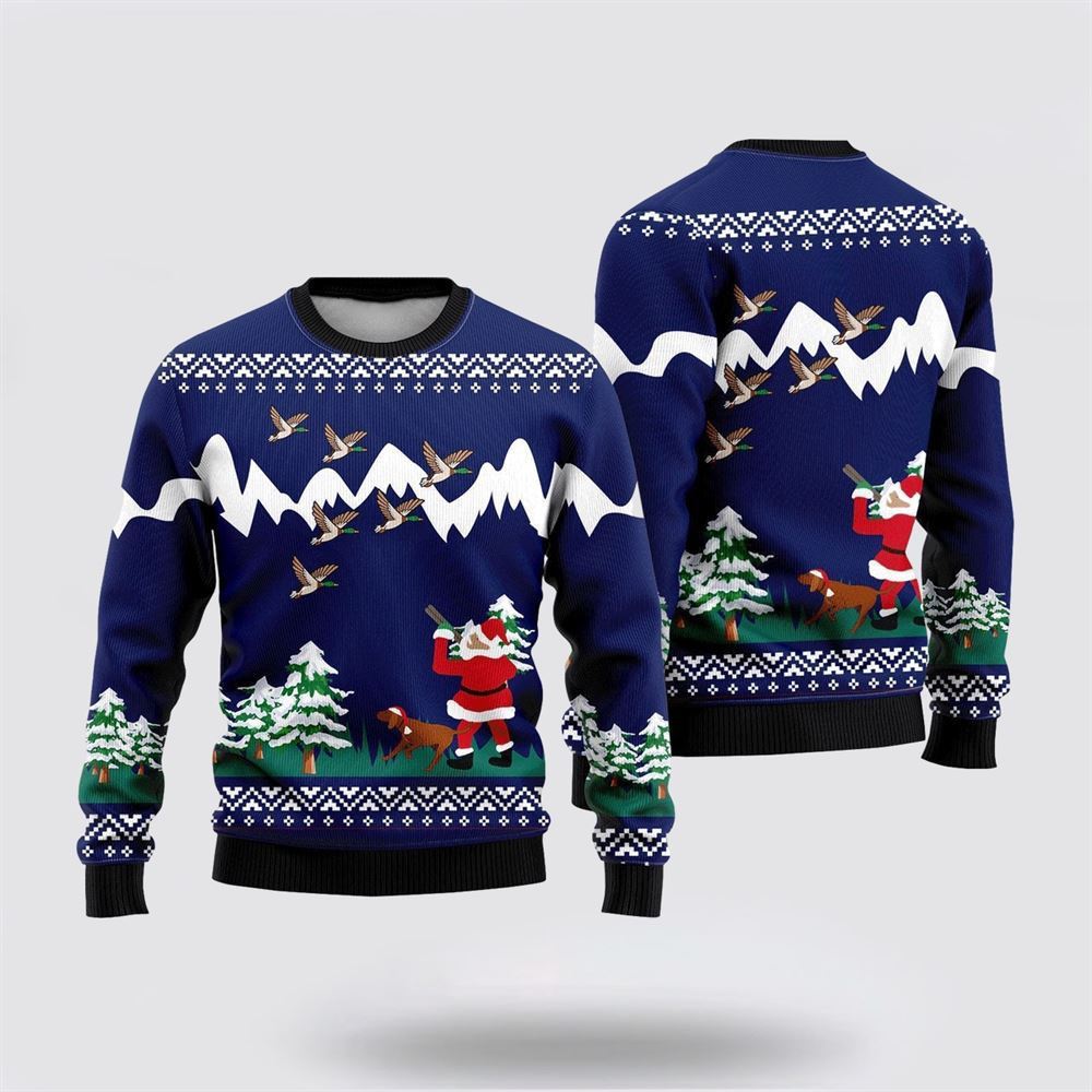 Funny Santa & Dog Duck Hunting Ugly Christmas Sweater For Men And Women, Gift For Christmas, Best Winter Christmas Outfit