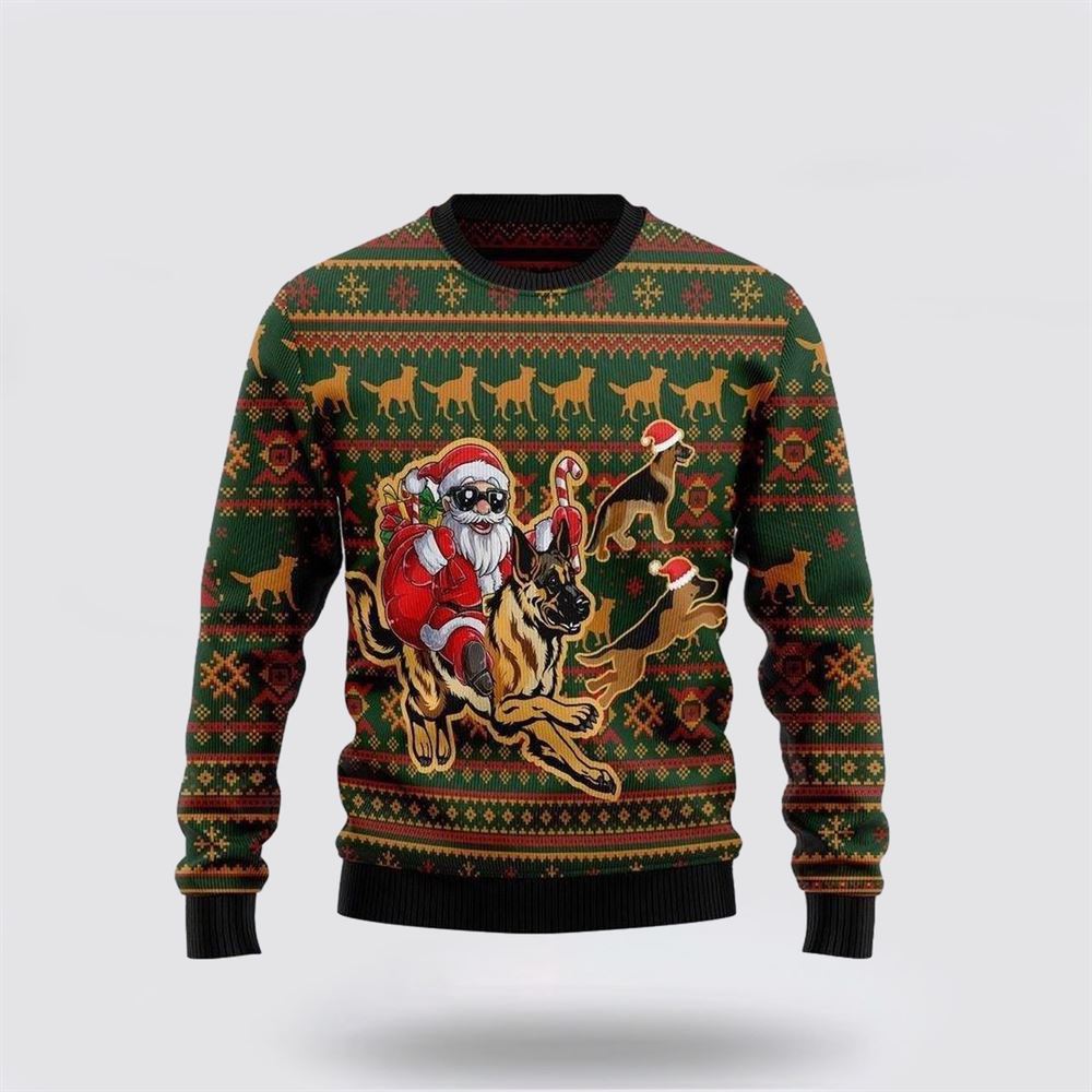 Funny Santa & German Shepherd Ugly Christmas Sweater For Men And Women, Gift For Christmas, Best Winter Christmas Outfit