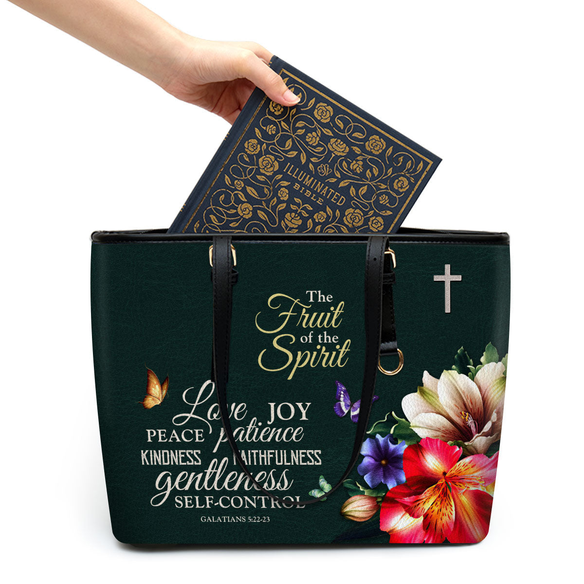 Galatians 522 23 The Fruit Of The Spirit Large Leather Tote Bag - Christ Gifts For Religious Women - Best Mother's Day Gifts