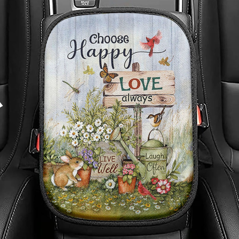 Garden Cute Rabbit Daisy Vase Seat Box Cover, Choose Happy Love Always Car Center Console Cover, Christian Car Interior Accessories
