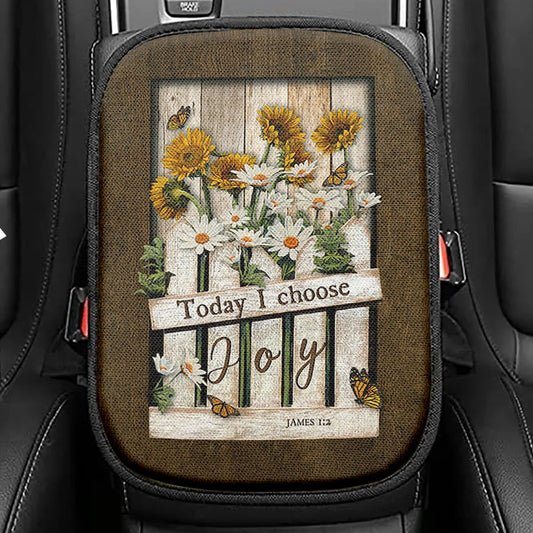Garden Daisy Flower Sunflower Orange Butterfly Seat Box Cover, Today I Choose Joy Car Center Console Cover, Christian Car Interior Accessories