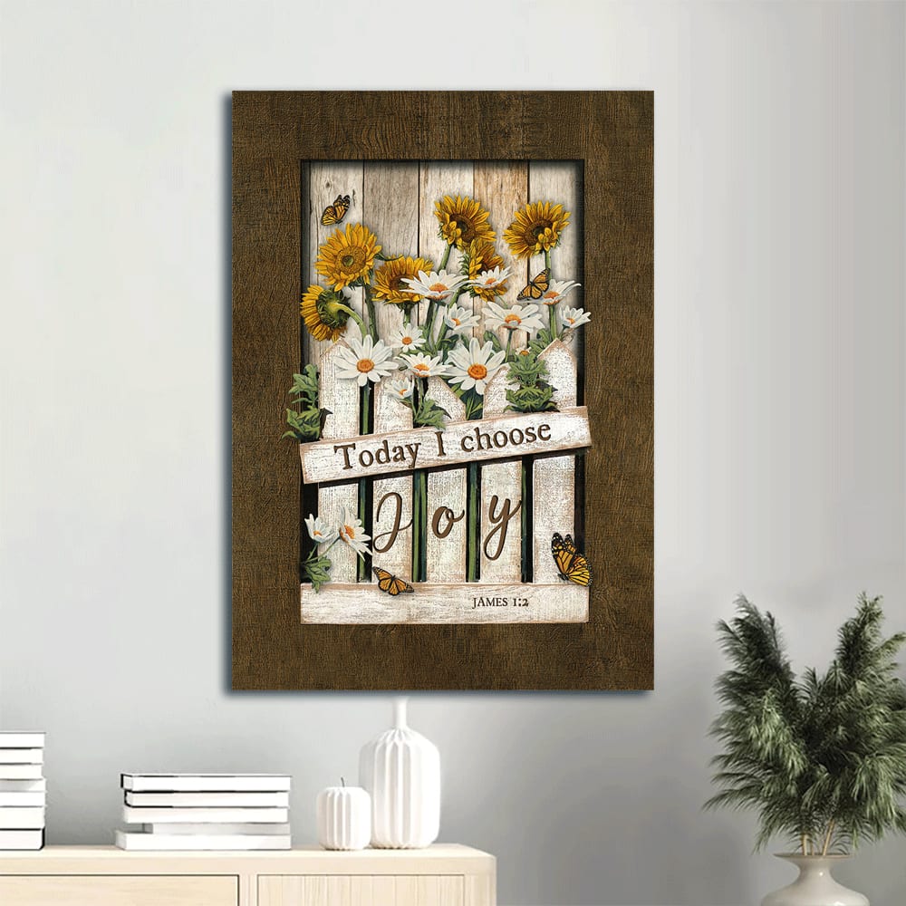 Garden Daisy Flower Sunflower Orange Butterfly Today I Choose Joy Canvas Wall Art - Christian Gift