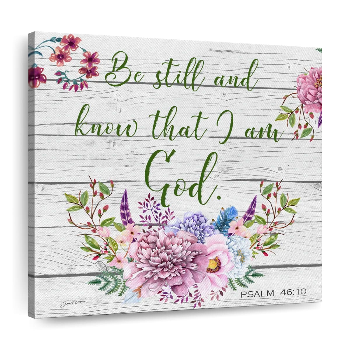 Garden Florals Be Still And Know Bible Verse Square Canvas Wall Art - Bible Verse Wall Art Canvas - Religious Wall Hanging