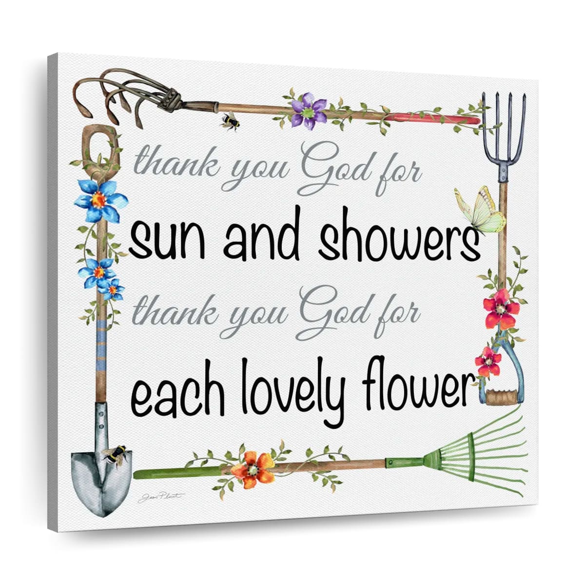 Garden Inspiration Thank You God For Sun And Shower Square Canvas Wall Art - Bible Verse Wall Art Canvas - Religious Wall Hanging