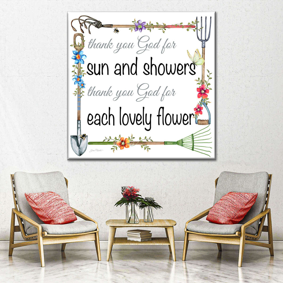Garden Inspiration Thank You God For Sun And Shower Square Canvas Wall Art - Bible Verse Wall Art Canvas - Religious Wall Hanging