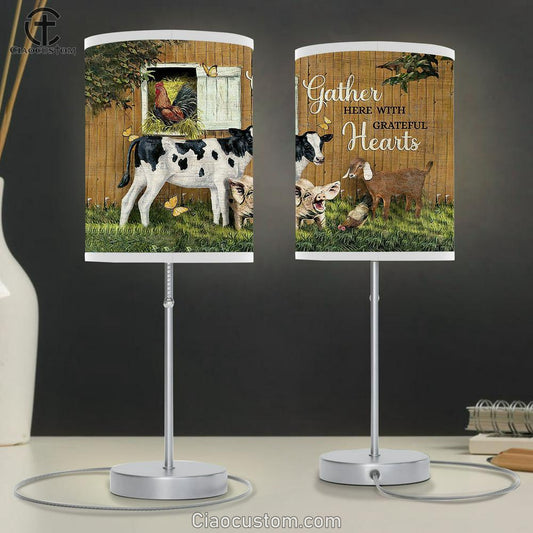 Gather Here With Grateful Hearts Animal Dairy Cow Butterfly Table Lamp For Bedroom - Bible Verse Table Lamp - Religious Room Decor
