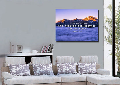 Genesis 11 God Created The Heavens And Earth Wall Art Canvas Print - Christian Canvas Wall Art